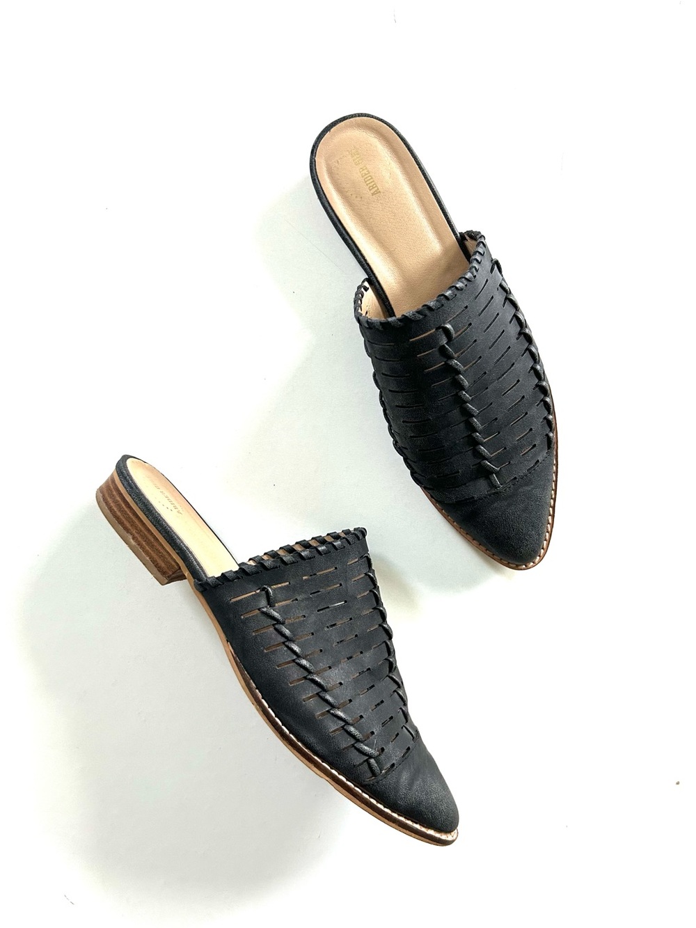 Arider Girl Black Basketweave Woven Slip-On Mules